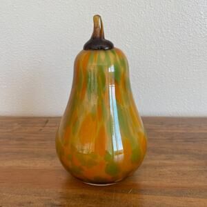 Murano Style Orange Yellow and Green Blown Glass Pear - Fall